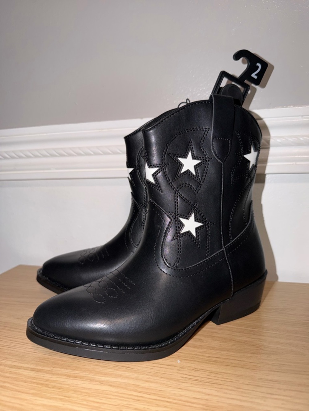 wonder nation Black Kids Cowboy Boots with White Star Accents